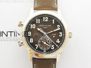 Calatrava 5524R Pilot Travel Time RG GRF Brown Dial on Brown Leather Strap A324 V2