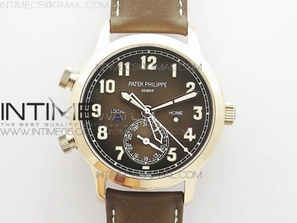 Calatrava 5524R Pilot Travel Time RG GRF Brown Dial on Brown Leather Strap A324 V2