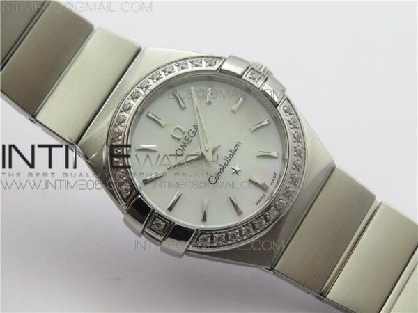 Constellation Ladies 27mm K11F 1:1 Best Edition SS Diamonds Bezel White MOP Dial Stick Markers on SS Bracelet ETA Quartz – Bild 2
