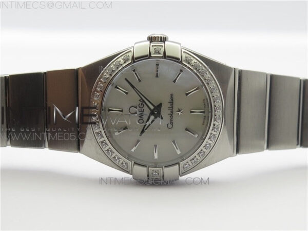 Constellation Ladies 27mm K11F 1:1 Best Edition SS Diamonds Bezel White MOP Dial Stick Markers on SS Bracelet ETA Quartz – Bild 3
