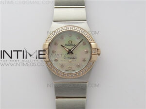 Constellation Ladies 27mm K11F 1:1 Best Edition SS/RG Diamonds Bezel White MOP Dial Stick Markers on SS/RG Bracelet ETA Quartz
