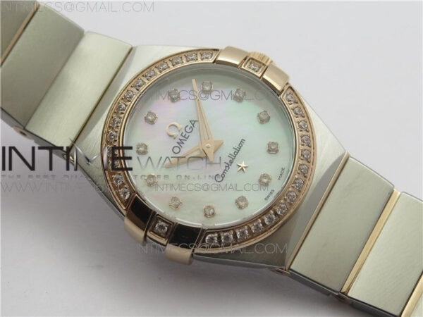 Constellation Ladies 27mm K11F 1:1 Best Edition SS/RG Diamonds Bezel White MOP Dial Stick Markers on SS/RG Bracelet ETA Quartz – Bild 2