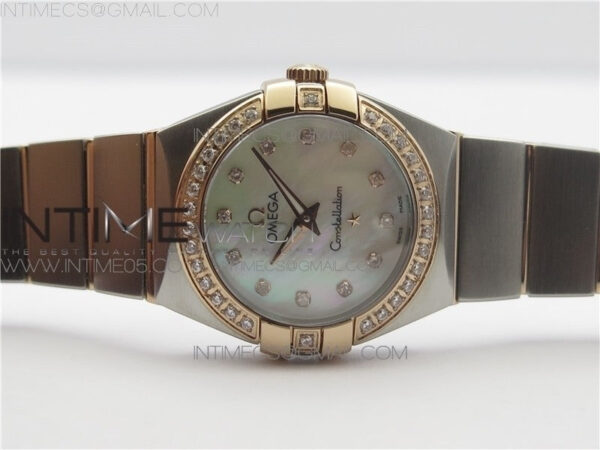 Constellation Ladies 27mm K11F 1:1 Best Edition SS/RG Diamonds Bezel White MOP Dial Stick Markers on SS/RG Bracelet ETA Quartz – Bild 3