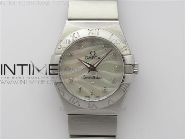 Constellation Ladies 27mm K11F 1:1 Best Edition SS White MOP Textured Dial Diamonds Markers on SS Bracelet ETA Quartz