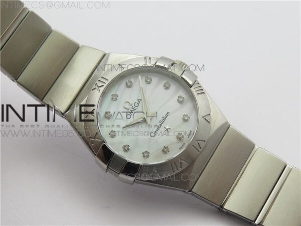 Constellation Ladies 27mm K11F 1:1 Best Edition SS White MOP Textured Dial Diamonds Markers on SS Bracelet ETA Quartz – Bild 2