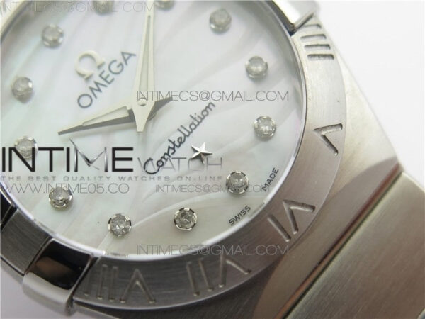 Constellation Ladies 27mm K11F 1:1 Best Edition SS White MOP Textured Dial Diamonds Markers on SS Bracelet ETA Quartz – Bild 5