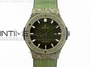 Classic Fusion 45mm YG Engravings Case SRF Best Edition Green dial On Green Gummy Strap A2892(Free box)