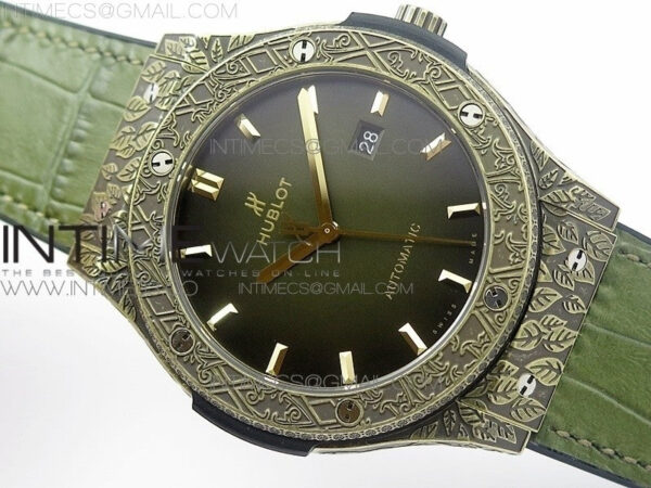 Classic Fusion 45mm YG Engravings Case SRF Best Edition Green dial On Green Gummy Strap A2892(Free box) – Bild 2