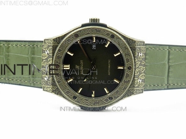 Classic Fusion 45mm YG Engravings Case SRF Best Edition Green dial On Green Gummy Strap A2892(Free box) – Bild 3