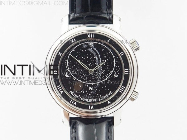 6104P Moon SS Black Dial on Black Leather Strap A240 V2