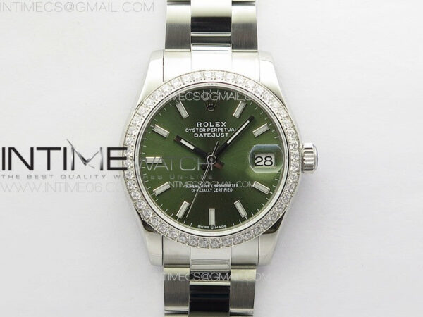 DateJust 31mm 72610 SS Crystals Bezel APSF Best Edition Green Dial Sticks Markers on Oyster Bracelet A2824 – Bild 3