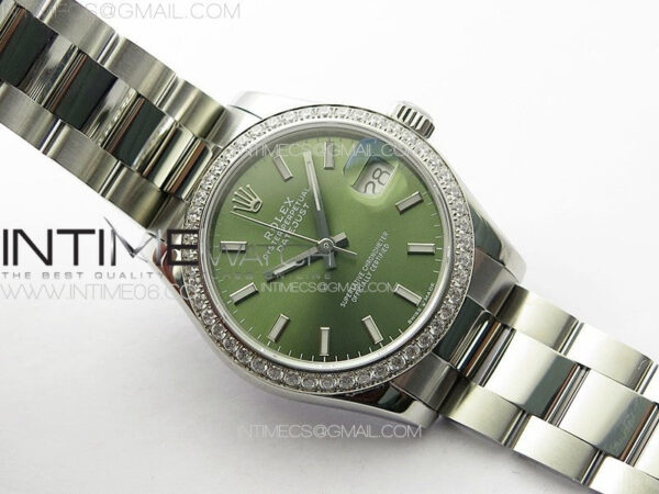 DateJust 31mm 72610 SS Crystals Bezel APSF Best Edition Green Dial Sticks Markers on Oyster Bracelet A2824 – Bild 2