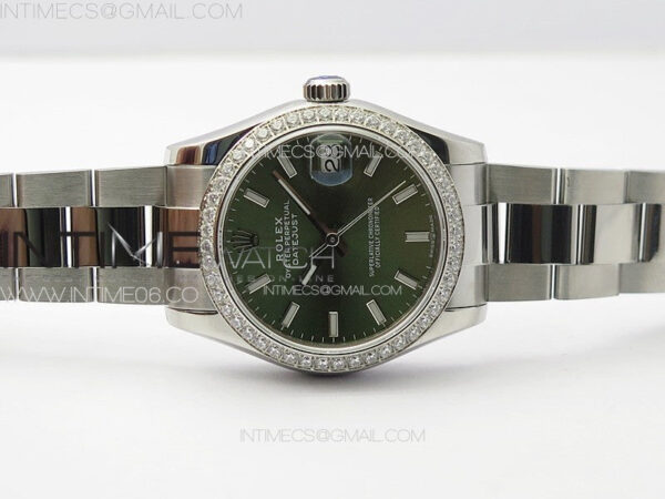 DateJust 31mm 72610 SS Crystals Bezel APSF Best Edition Green Dial Sticks Markers on Oyster Bracelet A2824 – Bild 4