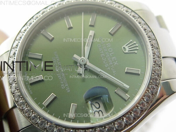 DateJust 31mm 72610 SS Crystals Bezel APSF Best Edition Green Dial Sticks Markers on Oyster Bracelet A2824 – Bild 5