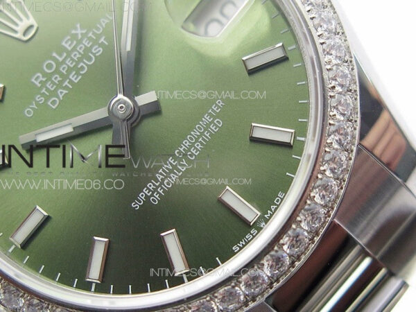 DateJust 31mm 72610 SS Crystals Bezel APSF Best Edition Green Dial Sticks Markers on Oyster Bracelet A2824 – Bild 6