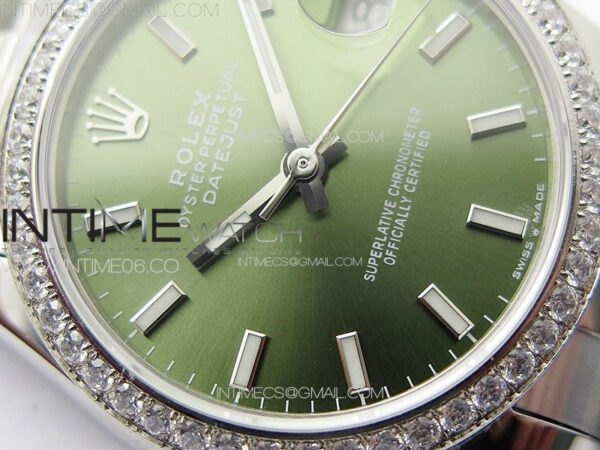 DateJust 31mm 72610 SS Crystals Bezel APSF Best Edition Green Dial Sticks Markers on Oyster Bracelet A2824 – Bild 7