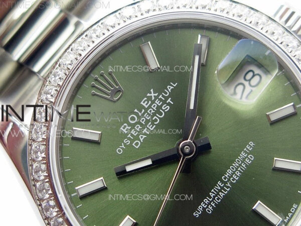 DateJust 31mm 72610 SS Crystals Bezel APSF Best Edition Green Dial Sticks Markers on Oyster Bracelet A2824 – Bild 8