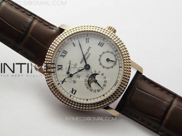 Calatrava 5057 Cortina Watch 50th Anniversary RG YSF 1:1 Best Edition White Dial on Black Leather Strap A240 – Bild 2