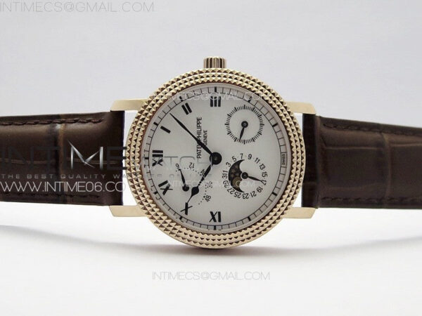Calatrava 5057 Cortina Watch 50th Anniversary RG YSF 1:1 Best Edition White Dial on Black Leather Strap A240 – Bild 3