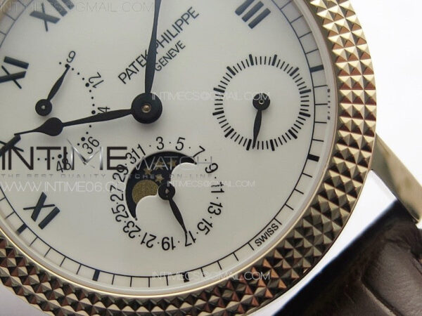 Calatrava 5057 Cortina Watch 50th Anniversary RG YSF 1:1 Best Edition White Dial on Black Leather Strap A240 – Bild 5