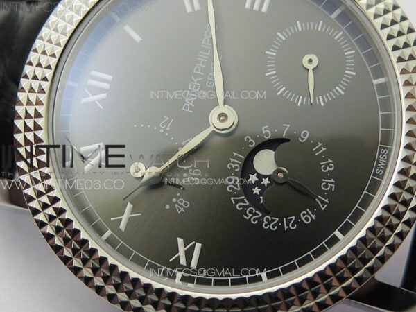 Calatrava 5057 Cortina Watch 50th Anniversary SS YSF 1:1 Best Edition Gray Dial on Black Leather Strap A240 – Bild 6