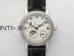 Calatrava 5057 Cortina Watch 50th Anniversary SS YSF 1:1 Best Edition White Dial on Black Leather Strap A240