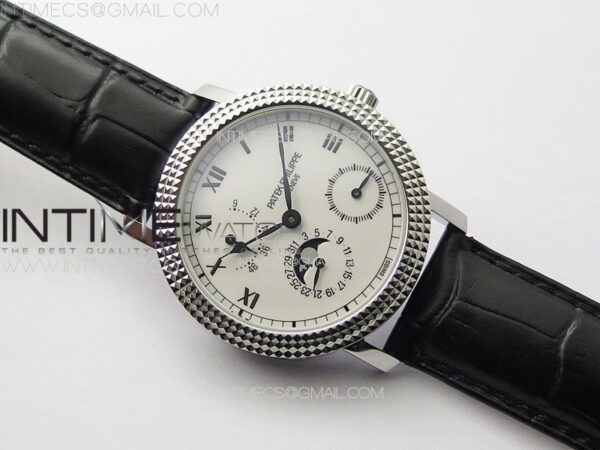 Calatrava 5057 Cortina Watch 50th Anniversary SS YSF 1:1 Best Edition White Dial on Black Leather Strap A240 – Bild 2