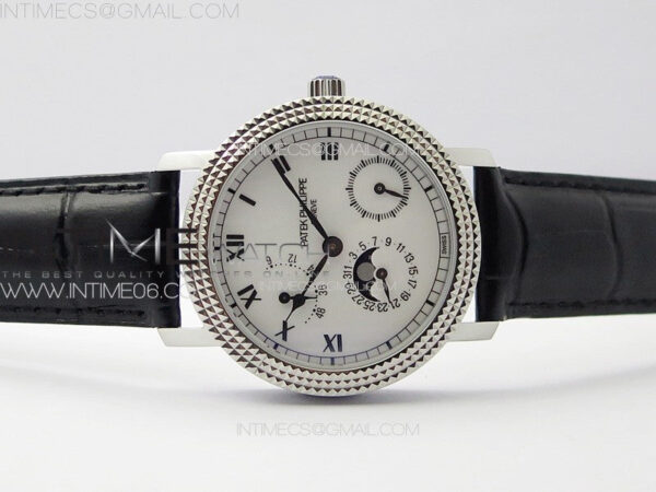 Calatrava 5057 Cortina Watch 50th Anniversary SS YSF 1:1 Best Edition White Dial on Black Leather Strap A240 – Bild 3