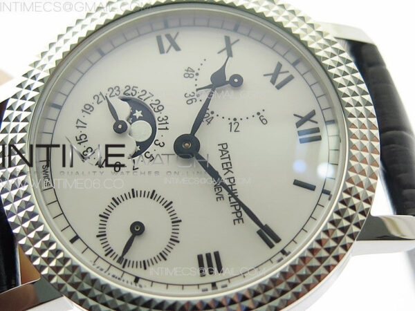 Calatrava 5057 Cortina Watch 50th Anniversary SS YSF 1:1 Best Edition White Dial on Black Leather Strap A240 – Bild 4