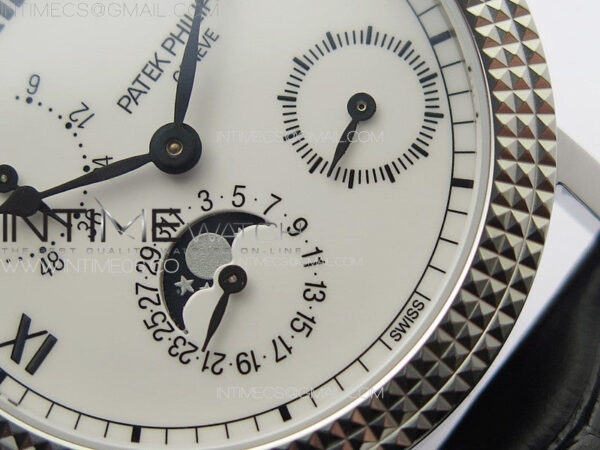 Calatrava 5057 Cortina Watch 50th Anniversary SS YSF 1:1 Best Edition White Dial on Black Leather Strap A240 – Bild 5