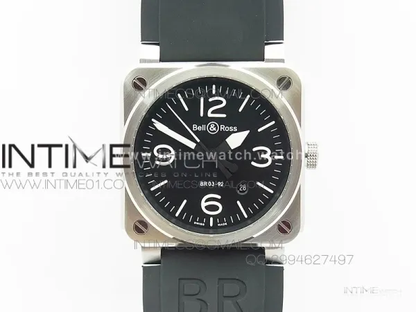 BR 03-92 SS Case V3 Black Dial 42.5mm on Rubber Strap MIYOTA 9015