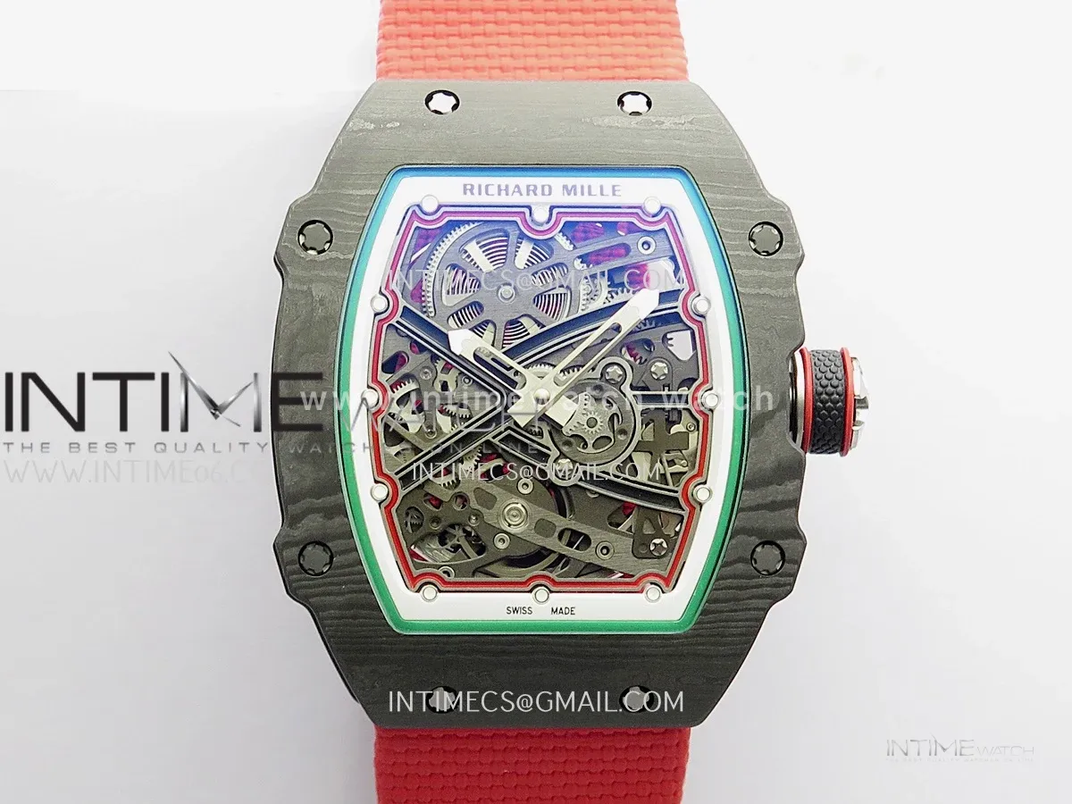 RM67-02 Italy Black NTPT Umi Office 1:1 Beat Edition Green/White/Black Skeleton Dial On Red Nylon Strap Super Clone CRMA7 V3