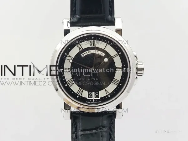 Marine 5222 SS HGF 1:1 Best Edition Black Dial On black Leather Strap Asian Cal.517GG(Free rubber strap)