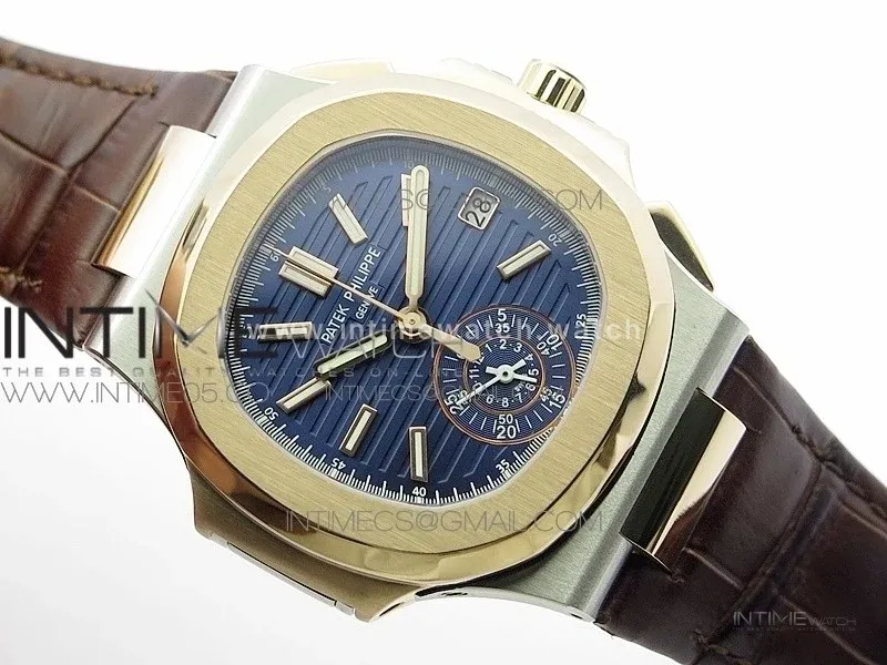 Nautilus 5980 SS/RG 3KF Best Edition Blue Dial on Brown Leather Strap A7750