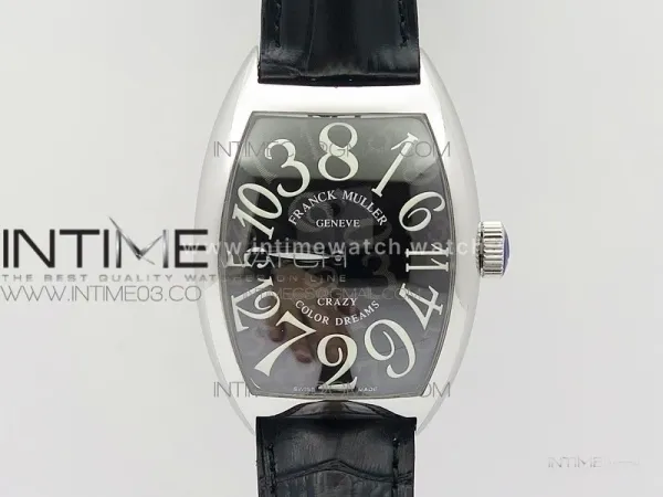 Crazy Hours Real Jumping Hour SS ABF Black Dial White Markers on Black Leather Strap A23J