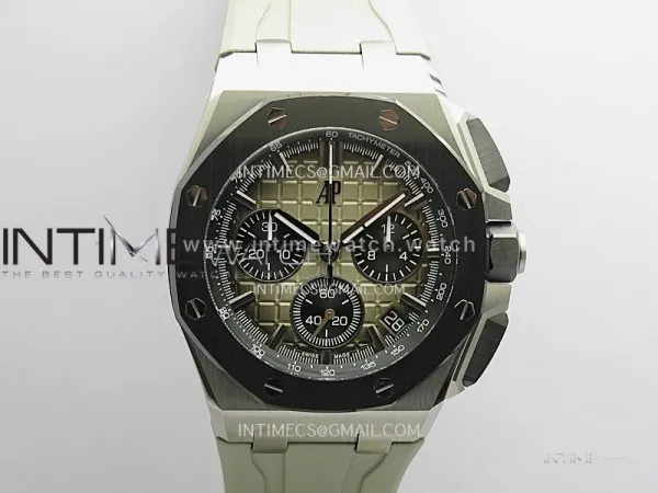 Royal Oak Offshore 43mm 26420 Ceramic Bezel SS DDF 1:1 Smoke Light Brown Dial On Gray Rubber Strap DD4401 Super Clone