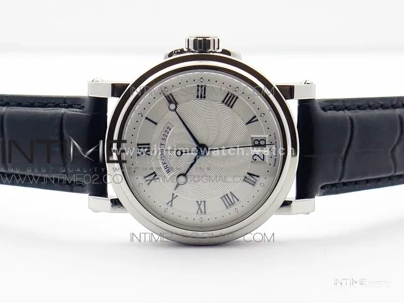 Marine 5222 SS HGF 1:1 Best Edition White Dial On black Leather Strap Asian Cal.517GG (Free rubber strap)