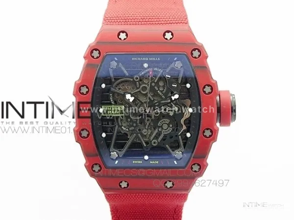 RM 035-2 Red Forged Carbon Black Inner Bezel Skeleton Dial on Red Nylon Strap MIYOTA9015