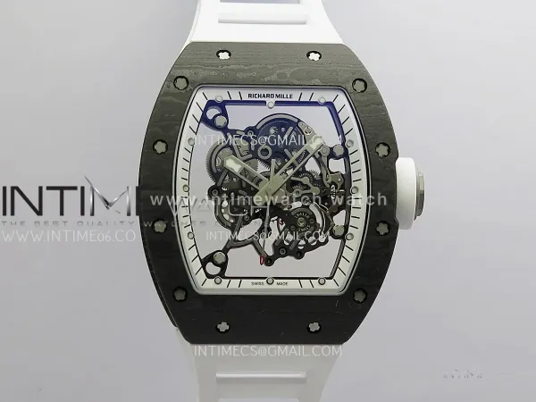 RM055 Black NTPT White Inner Bezel GTF Best Skeleton Dial White Rubber Strap RMUL2 Super Clone (Free Sprung)