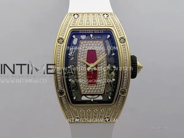 RM07 Paved Diamonds Bezel RG ZF Best Edition Diamonds Skeleton Dial On White Rubber Strap Asian CRMA2 Clone