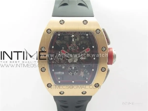 RM011-FM RG CHRONOGRAPH RG CASE KVF 1:1 BEST EDITION CRYSTAL SKELETON DIAL ON BLACK RUBBER STRAP A7750