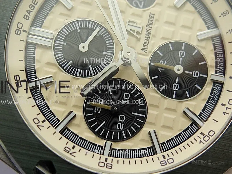 Royal Oak Offshore 44mm SS JF 1:1 Best Edition Cream Dial On Green Camo Rubber Strap A3126