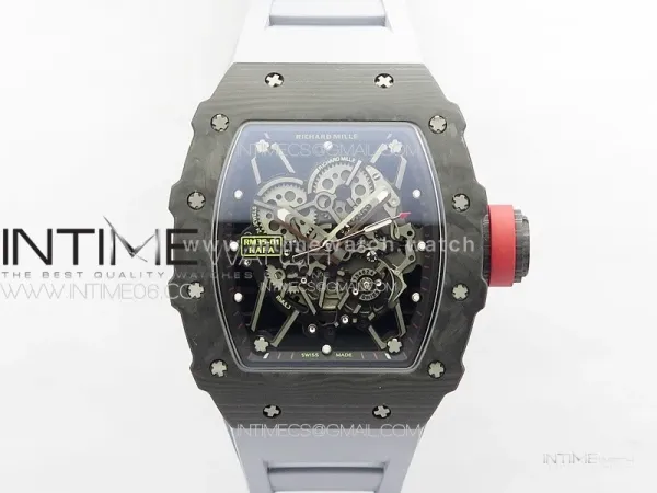 RM035-01 Forged Carbon Case KUF Best Edition Red Crown on Gray Rubber Strap MIYOTA8215