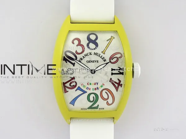 Crazy Hours Real Jumping Hour Yellow PVD ABF White Dial Color Marker On White Rubber Strap A23J