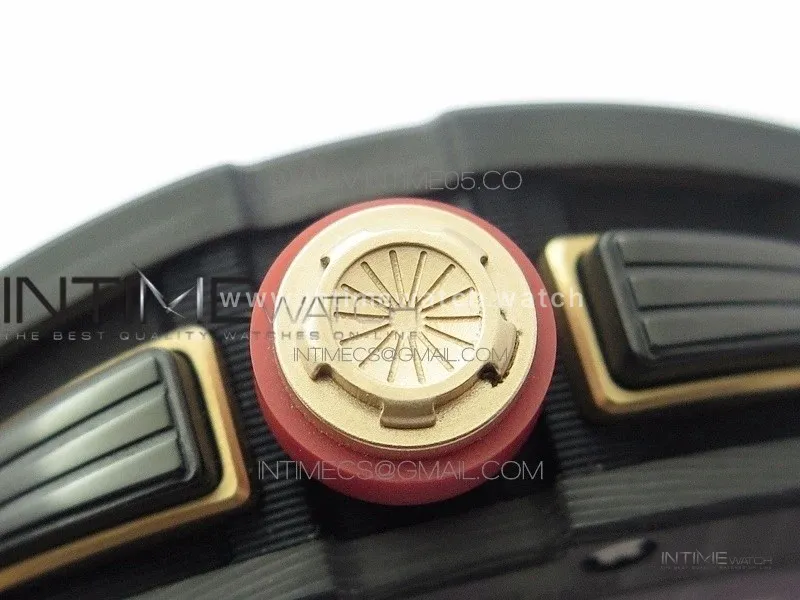 RM011 Carbon Case Carbon Bezel Chronograph KVF 1:1 Best Edition Skeleton Dial Red/RG on Red Rubber Strap A7750