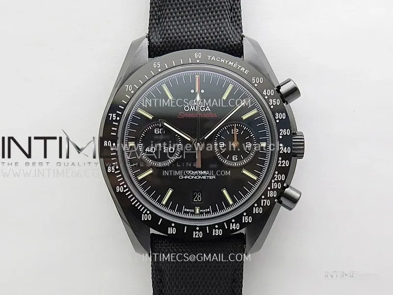 Speedmaster "Dark Side of The Moon" Real Ceramic N1F 1:1 Best Edition Black Dial on Black Nylon Strap A9300