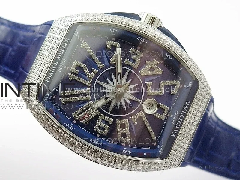 Vanguard V45 SS Full Diamonds ABF Best Edition Blue Textured Dial Diamonds Markers on Blue Gummy Strap A2824