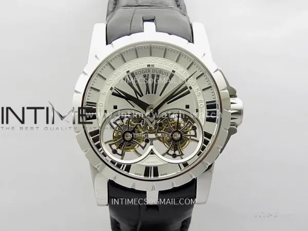 Excalibur Rddbex0250 SS YSF Best Edition White Dial on Black Leather Strap Asian RD100 Double Tourbillon