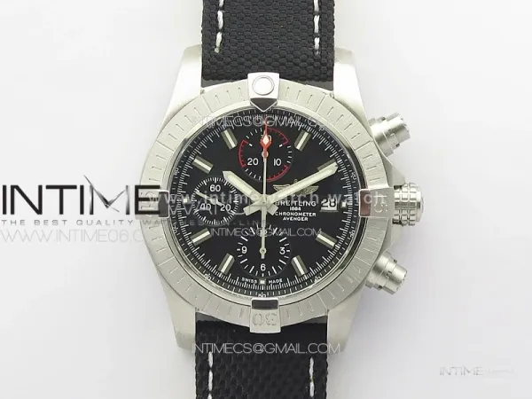 Avenger Chrono SS Red Second hand B50 Black Dial on Black Nylon Strap A7750