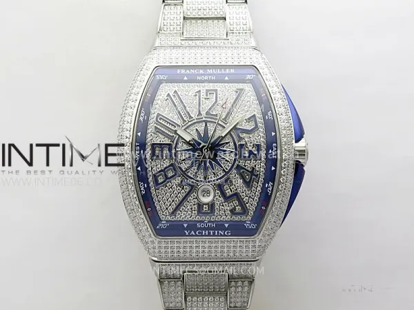 Vanguard V45 Full Diamonds ABF Best Edition Full Paved Diamonds Dial Blue Markers On Full Paved Diamonds Bracelet A2824